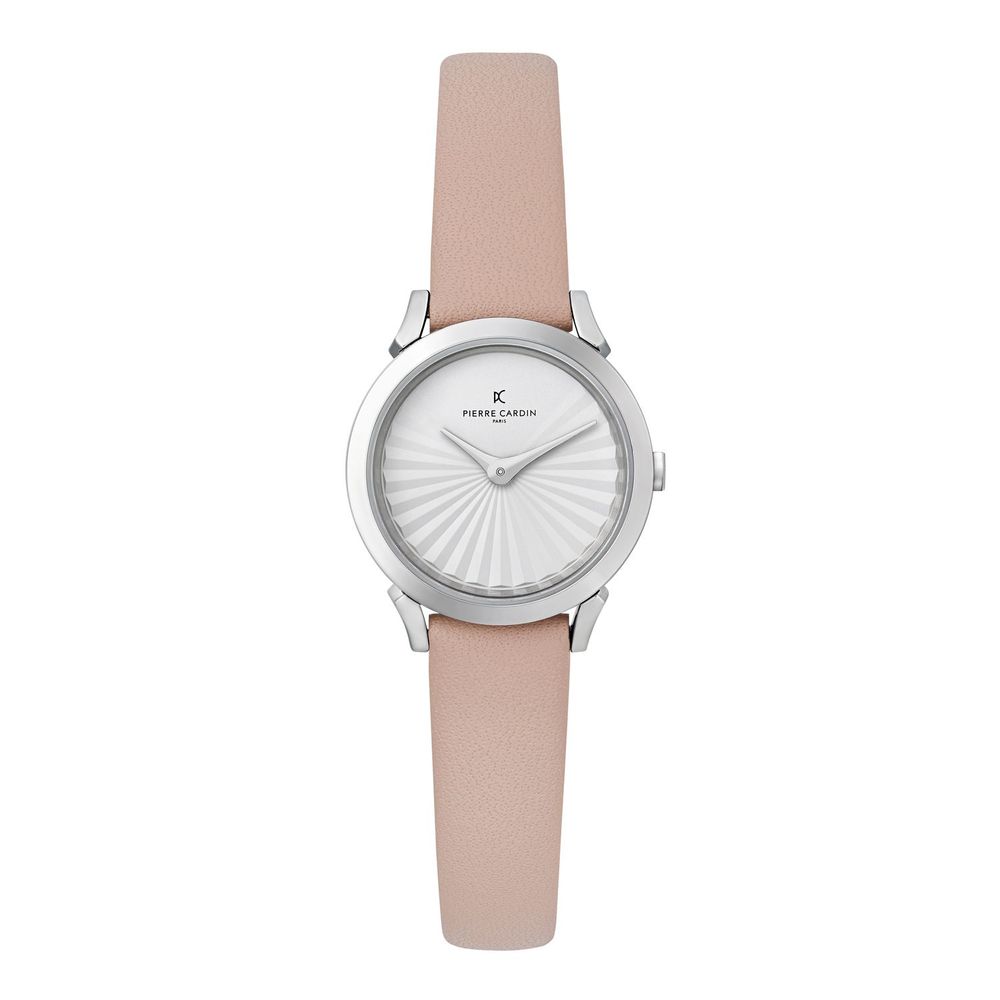 Pierre Cardin Silver Women Watch with Leather Wristband and Pin Buckle Closure