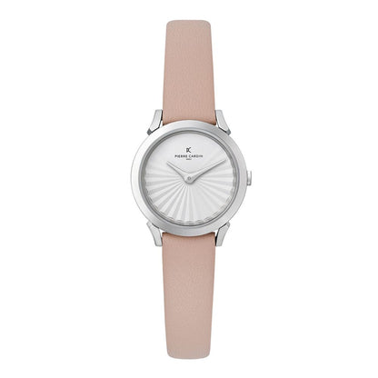 Pierre Cardin Silver Women Watch with Leather Wristband and Pin Buckle Closure