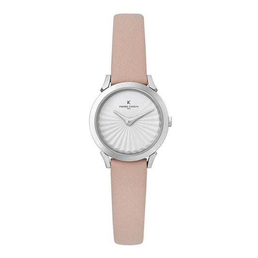 Pierre Cardin Silver Women Watch with Leather Wristband and Pin Buckle Closure