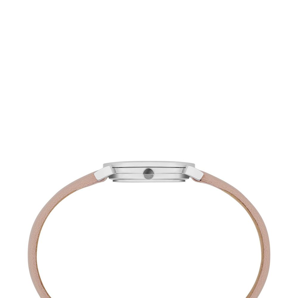 Elegant and Classic Silver Women's Watch with Rose Leather Wristband