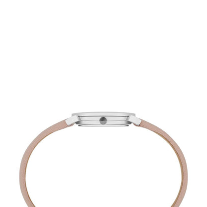 Elegant and Classic Silver Women's Watch with Rose Leather Wristband