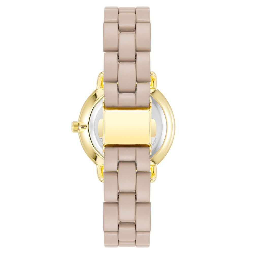 Analog Gold Women's Watch with Beige Metal Wristband and Folding Clasp Closure