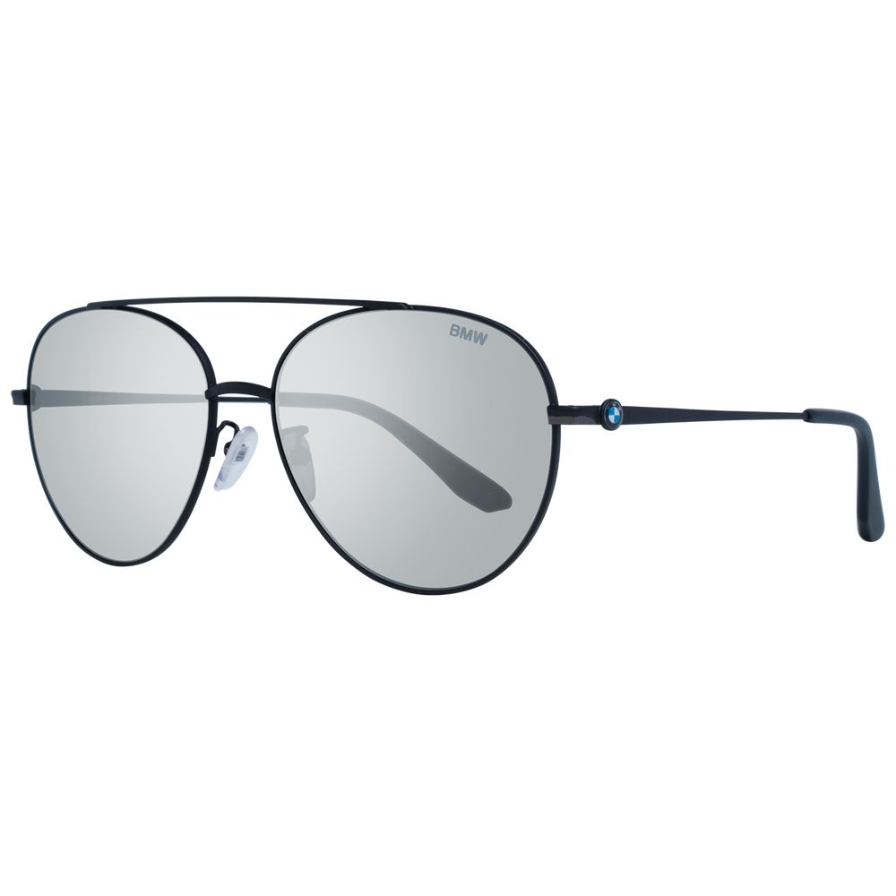 Black aviator style men's sunglasses with grey lenses and metal frame