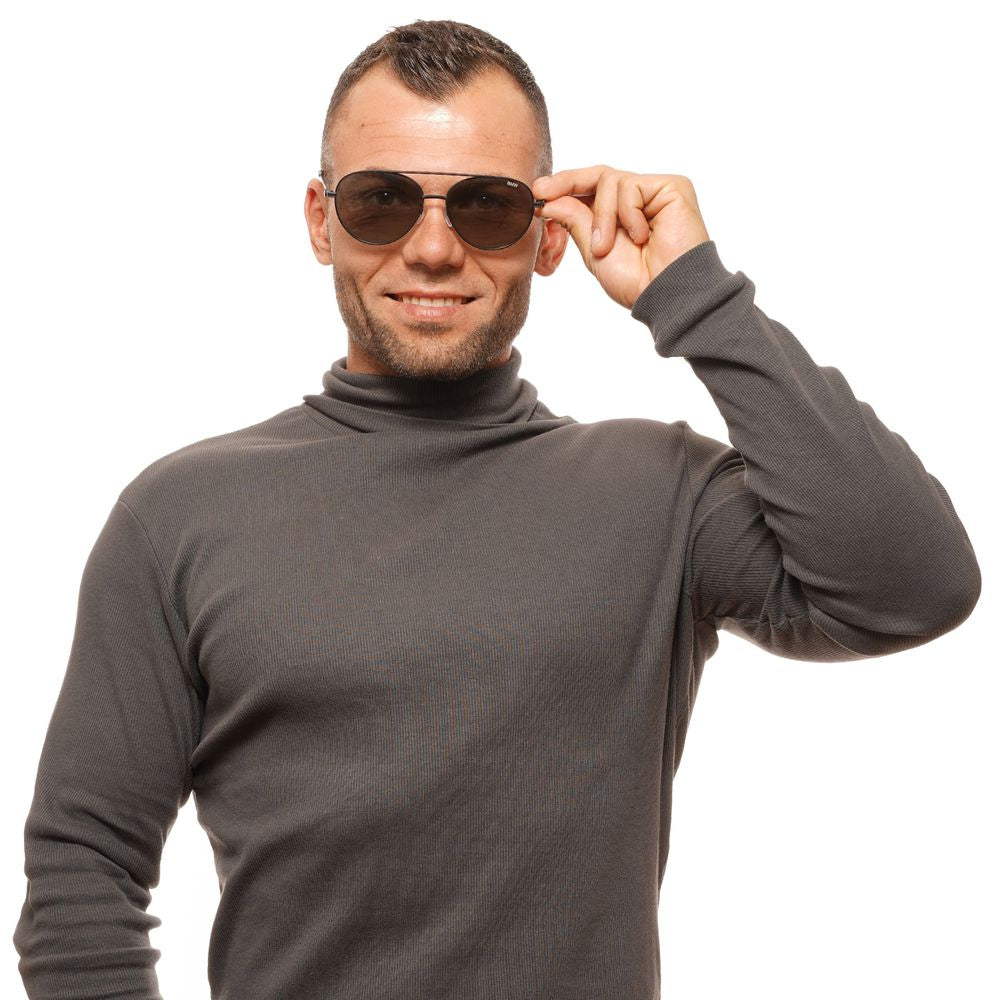 Men's black sunglasses with grey lenses and branded case included