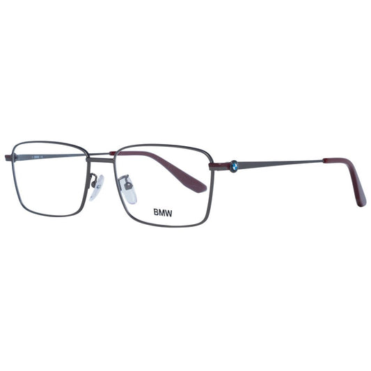 BMW Gray Men Optical Frames with gunmetal metal and plastic frame, demo plastic lenses, trapezium style, and branded case included