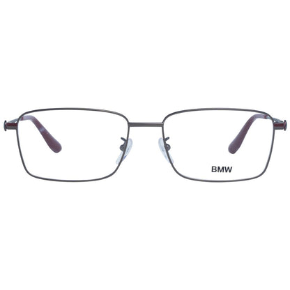 Gunmetal optical frames for men with 56-17-150 size, full-rim trapezium style, and demo plastic lenses