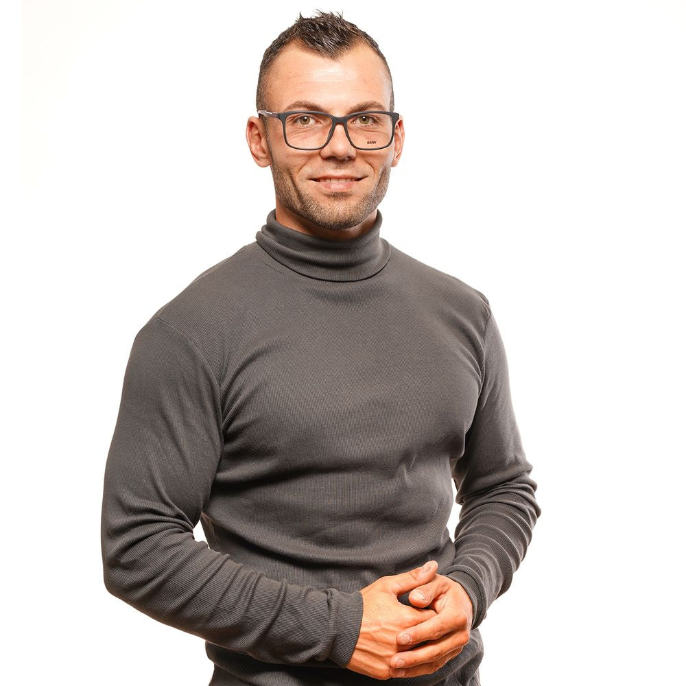 BMW Black Men Optical Frames with Demo glasses lenses, 55-15-145 size, and Full-Rim rim style