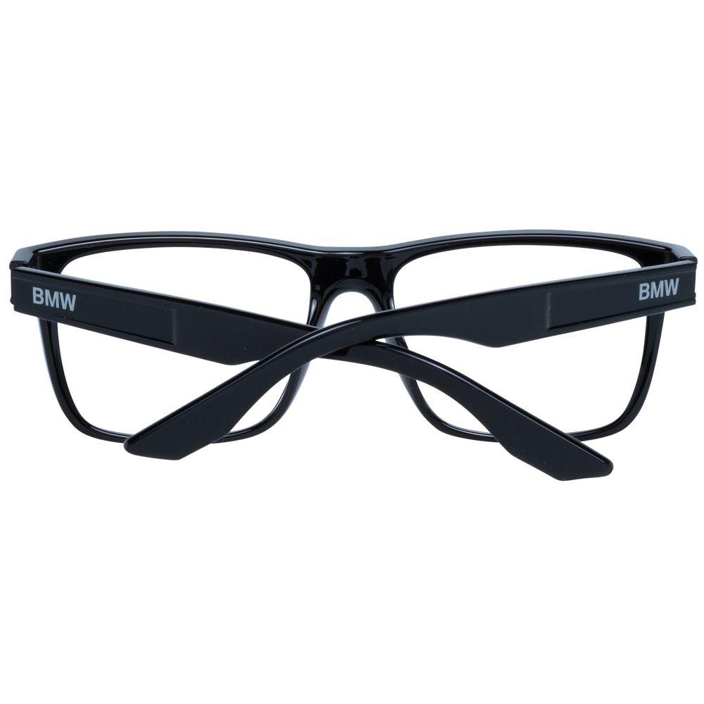 Black plastic optical frames for men with 57mm lenses and branded case