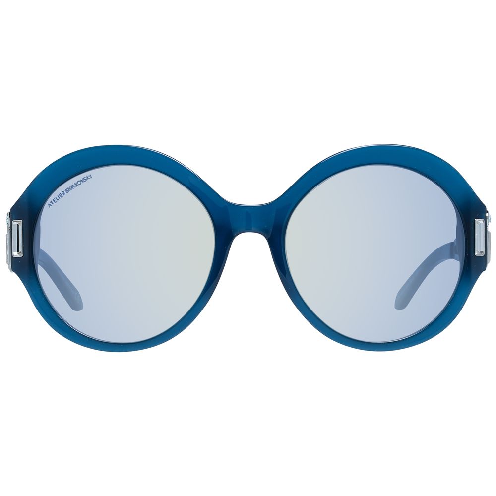 Fashionable women's sunglasses in a stylish round shape with blue plastic frame