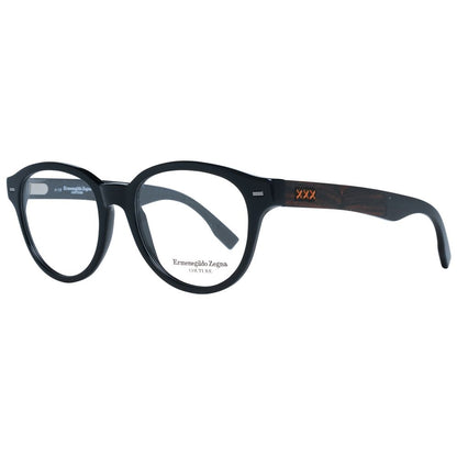 Ermenegildo Zegna Black Men Optical Frames, full-rim round style, plastic material