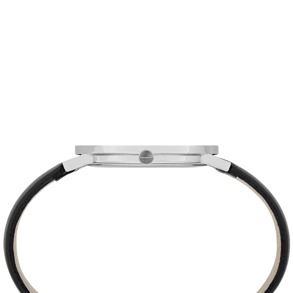 Elegant Pierre Cardin Silver Women Watch with Black Leather Wristband and Pin Buckle Closure