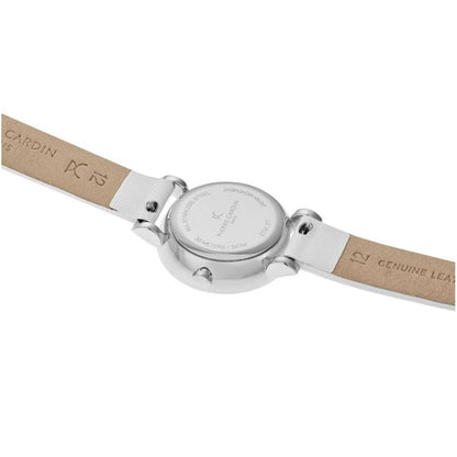 Classic and elegant silver women's watch with white leather wristband