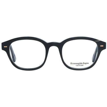 Black horn frame with demo plastic lenses