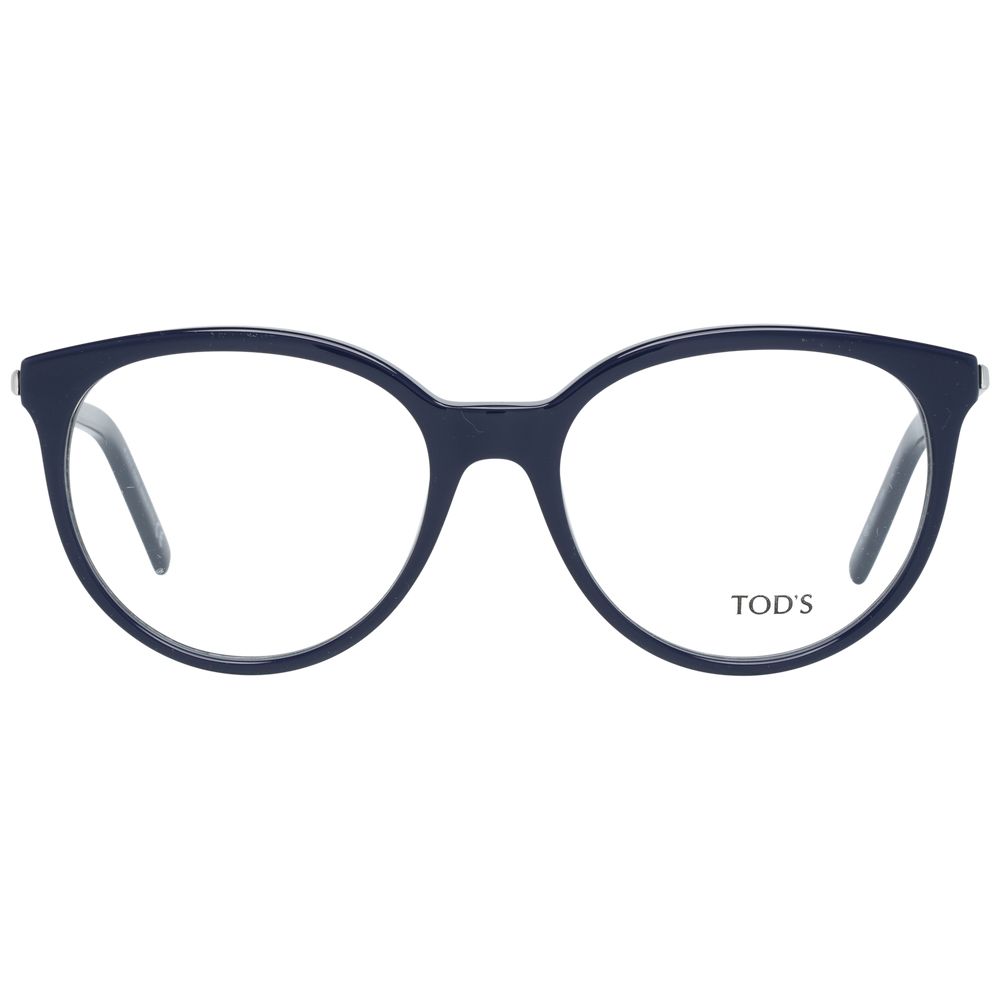 Blue demo glasses with round style and full-rim design