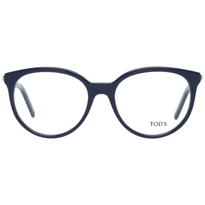 Blue demo glasses with round style and full-rim design