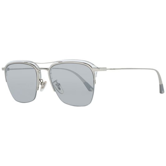 Men's silver square sunglasses with mirrored lenses and 100% UVA & UVB protection