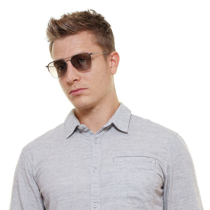 Men's silver sunglasses with square frame, mirrored lenses, and 100% UVA & UVB protection
