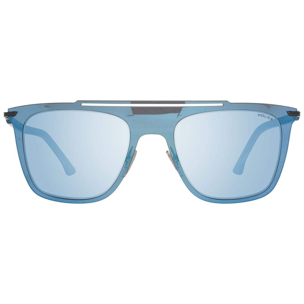 Men's Blue Rectangle Sunglasses with Plastic Frame and Mirrored Blue Lenses