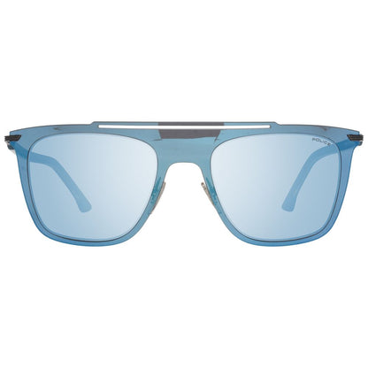 Men's Blue Rectangle Sunglasses with Plastic Frame and Mirrored Blue Lenses