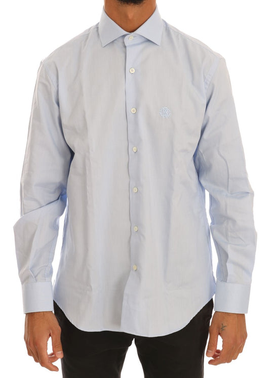 Cavalli Light Blue Cotton Dress Shirt featuring crisp spread collar and full button closure