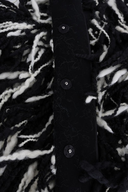 Dolce & Gabbana Black and White Fringed Wool Coat Jacket with Stylish Design and Warmth