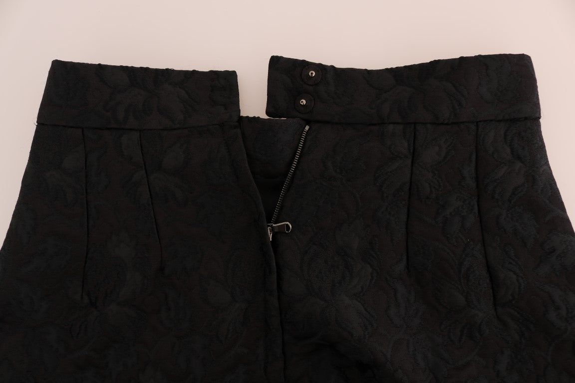 Charming black floral jacquard pattern on Dolce & Gabbana A-line mini skirt
