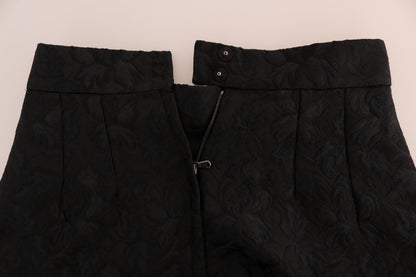 Charming black floral jacquard pattern on Dolce & Gabbana A-line mini skirt