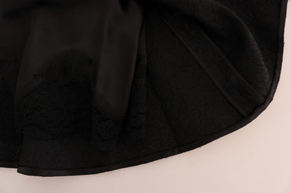 Sophisticated Dolce & Gabbana A-line mini skirt with elegant black floral jacquard pattern