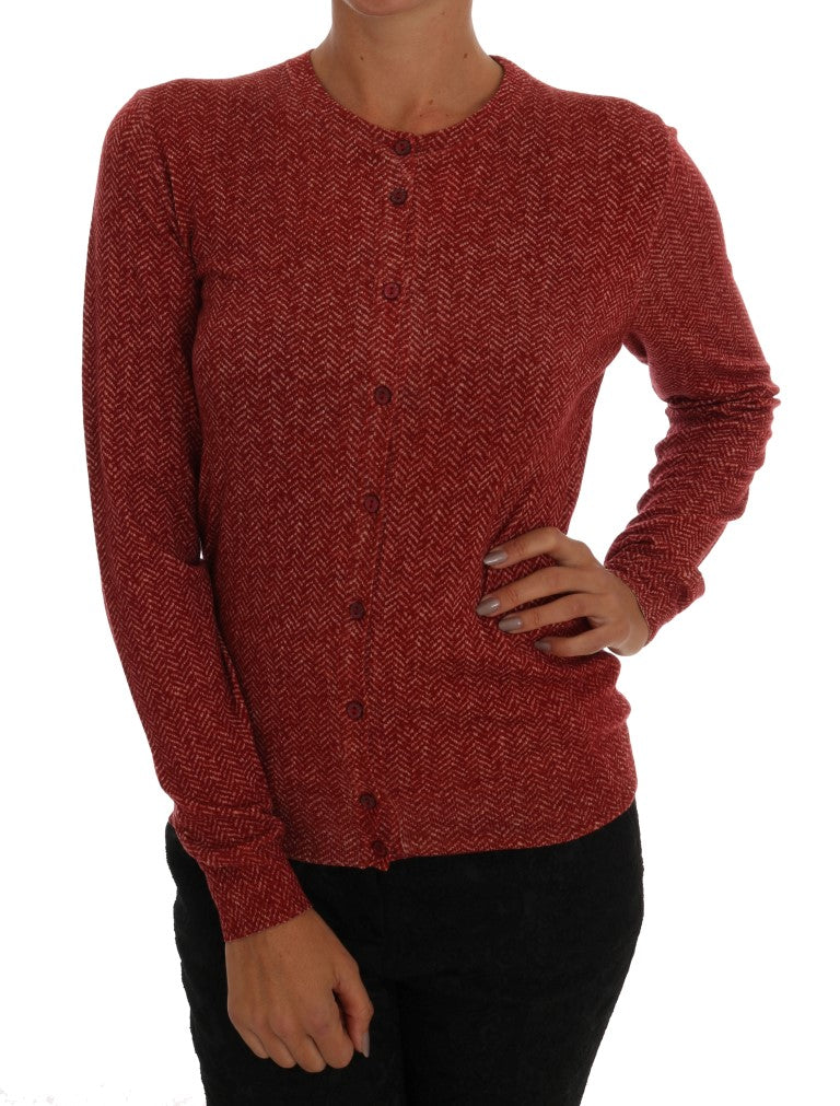 Stunning red wool cardigan sweater by Dolce & Gabbana with front button closure