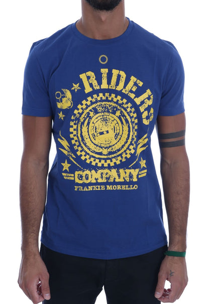 Stylish Blue Crewneck T-shirt from Frankie Morello, made in Italy