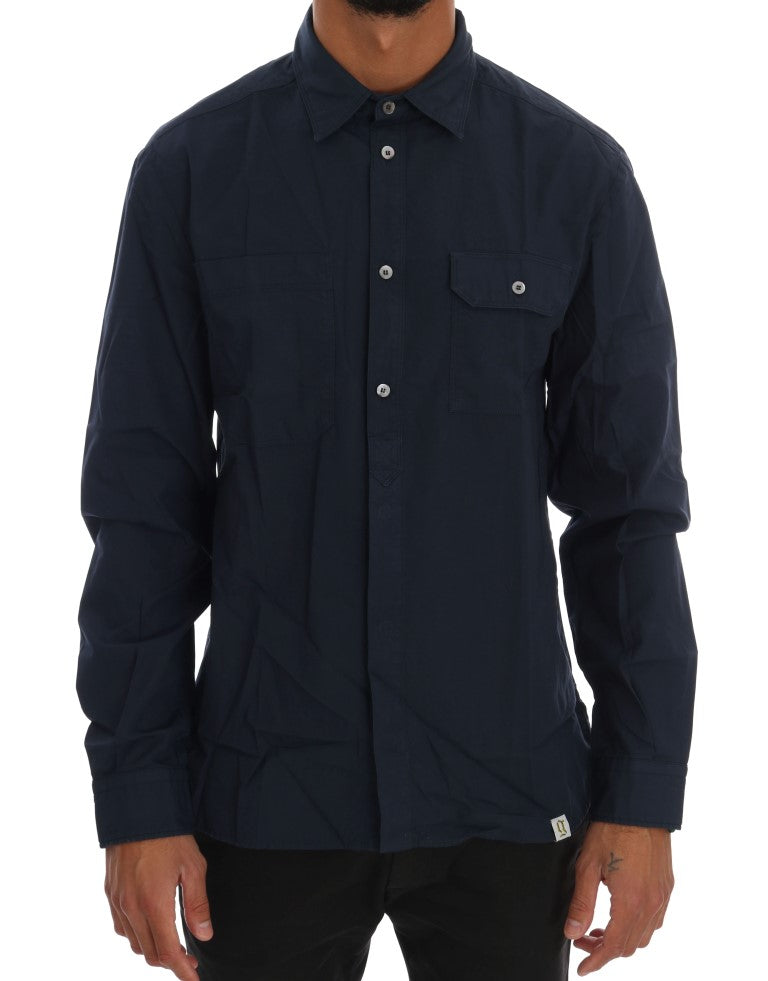 John Galliano Elegant Blue Cotton Casual Shirt with Chest Pockets and Button Front Closure