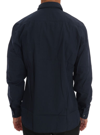 Luxury Blue Cotton Casual Shirt with Subtle Logo Details