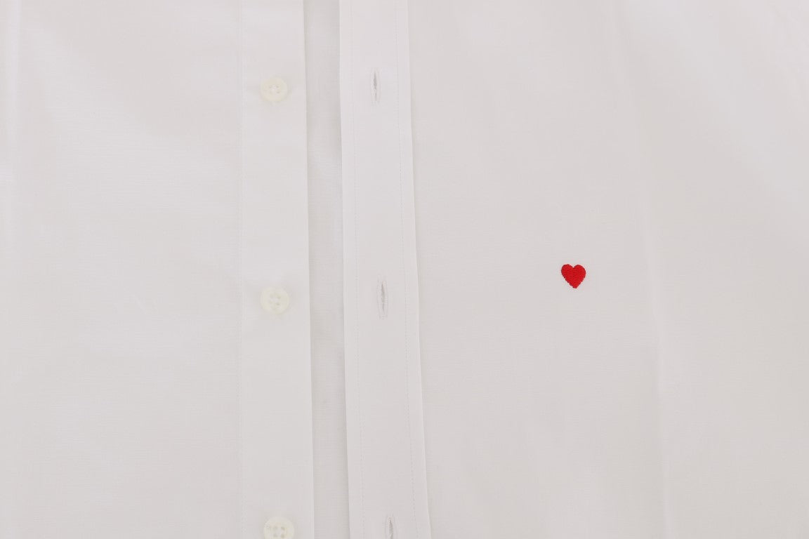 White cotton shirt with red heart embroidery and modern, classic design