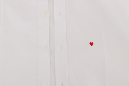 White cotton shirt with red heart embroidery and modern, classic design