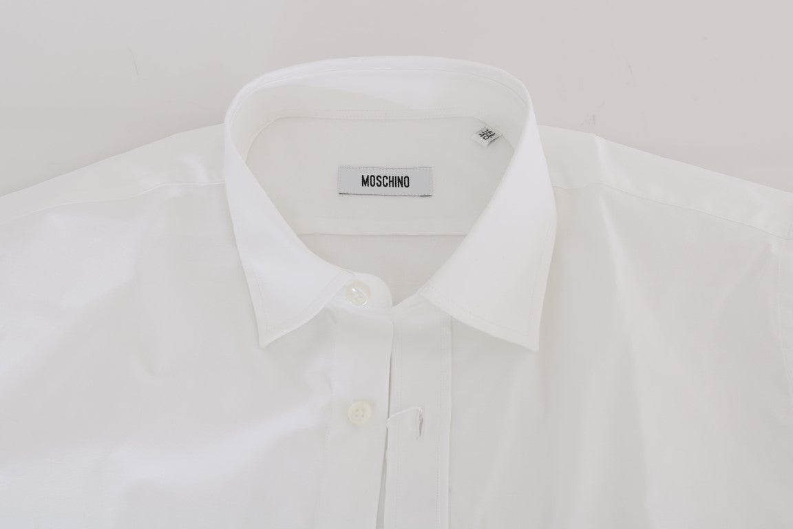 Luxury white shirt with iconic red heart embroidery and slim fit silhouette
