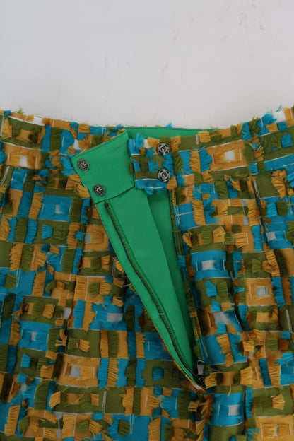 Dolce & Gabbana Elegant Green Jacquard High Waist Skirt in Multicolor with Green Silk Stretch Lining
