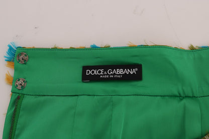 Stunning Italian-made Dolce & Gabbana High Waist Pencil Skirt with Multicolor Jacquard Pattern