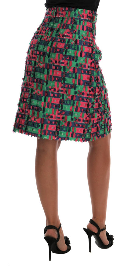 Luxurious Italian-made high-waist pencil skirt with vibrant jacquard pattern