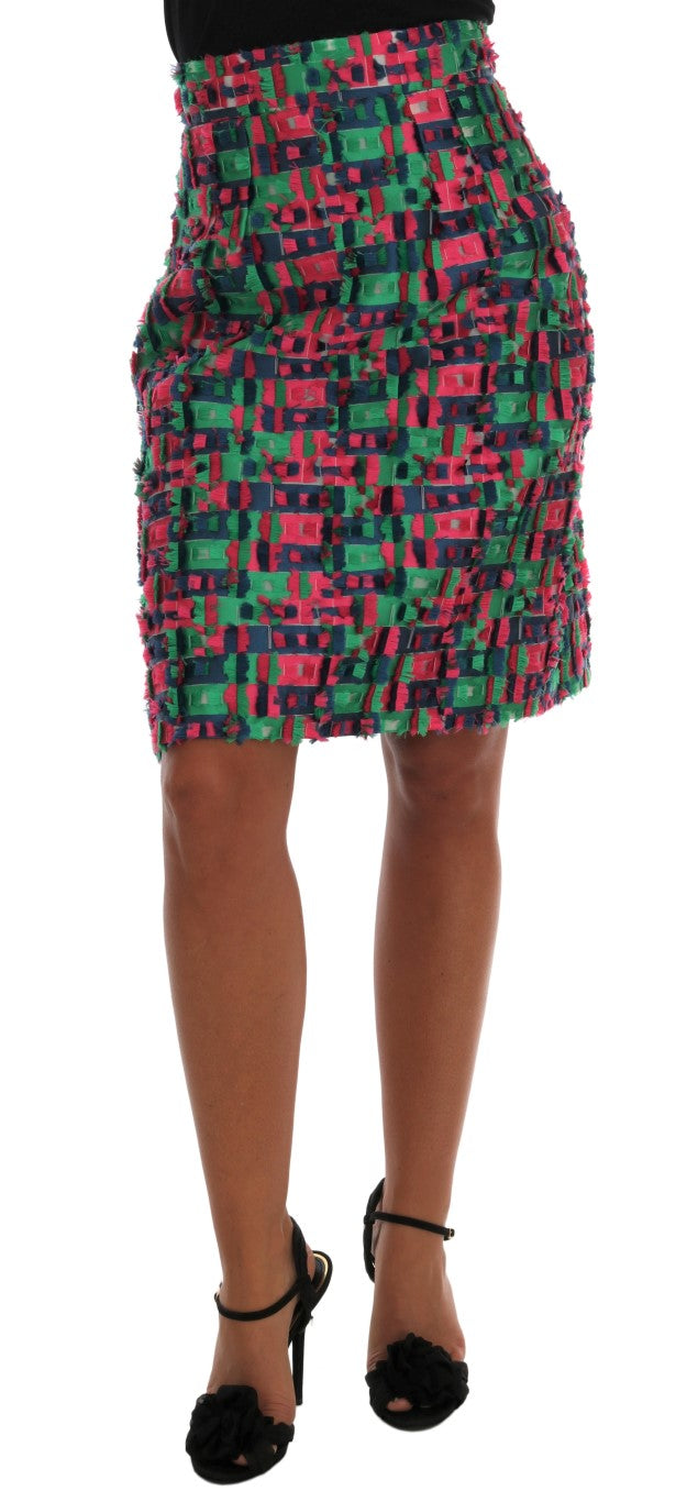 Dolce & Gabbana Elegant Jacquard High Waist Pencil Skirt in Green, Blue, Pink Multicolor