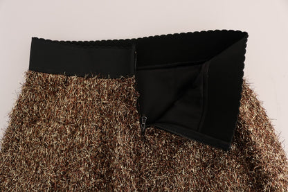 Dolce & Gabbana Elegant Gold Fringe High-Waist Pencil Skirt - Sophisticated and stylish fashion statement for any occasion