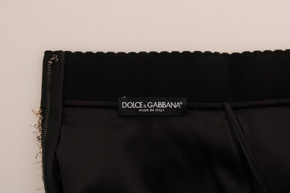 Dolce & Gabbana Elegant Gold Fringe High-Waist Pencil Skirt with intricate detailing and luxurious fabric