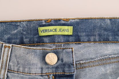 Versace Jeans Chic Light Blue Torn Slim Fit Jeans with tags