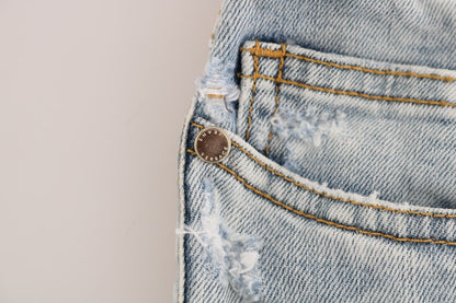 Versace Jeans Chic Light Blue Torn Slim Fit Jeans made in Italy