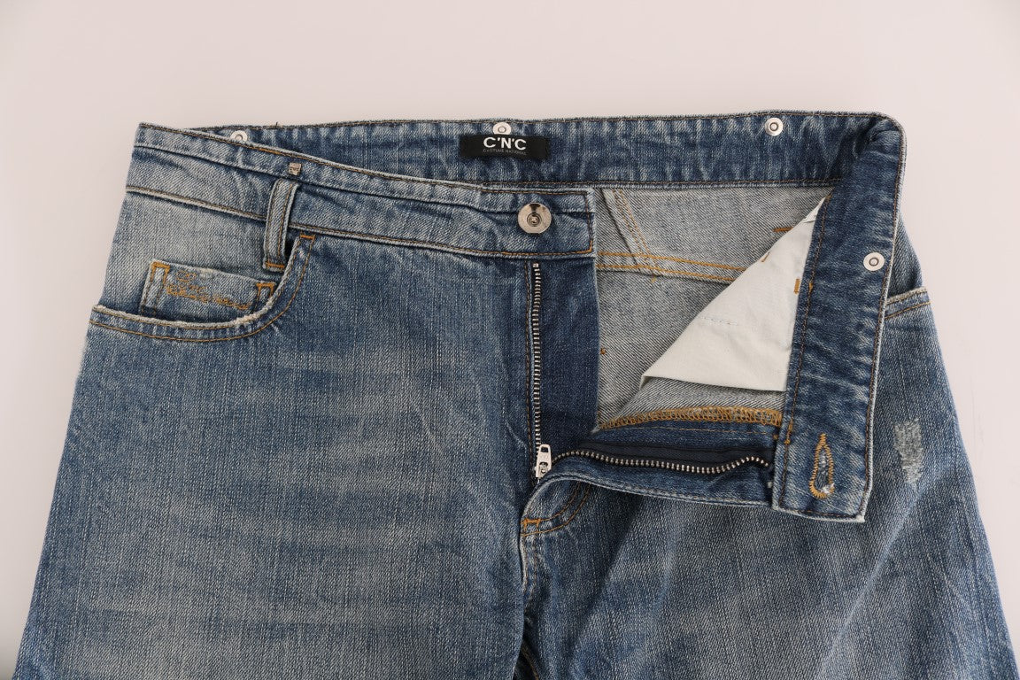 Designer slim fit jeans by Costume National in a stunning blue color