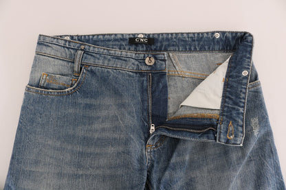 Designer slim fit jeans by Costume National in a stunning blue color