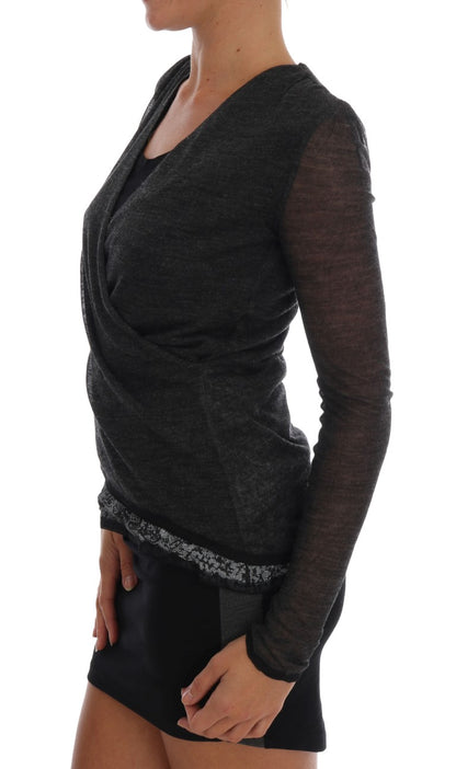  Authentic Ermanno Scervino gray blouse with delicate lace application 