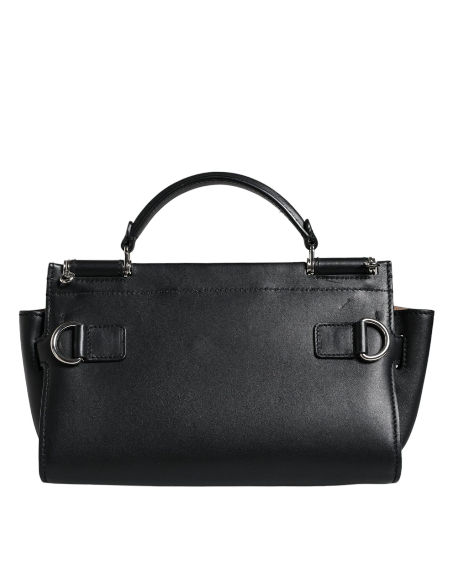 Elegant and practical black leather top handle crossbody bag by Dolce & Gabbana