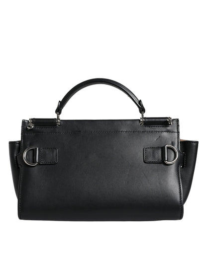 Elegant and practical black leather top handle crossbody bag by Dolce & Gabbana
