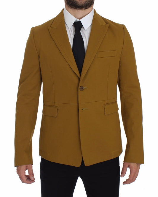 Dolce & Gabbana Elegant Yellow Cotton Blend Casual Blazer with whimsical cat print lining and iconic logo