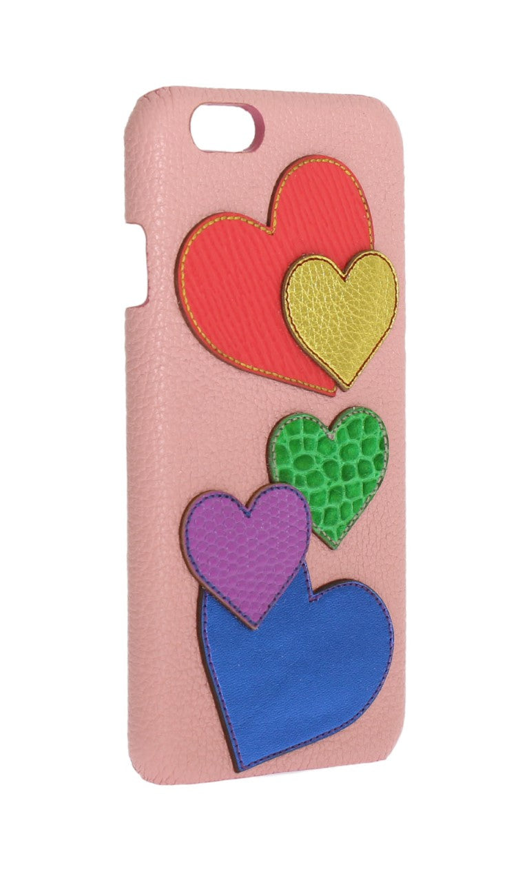 Luxurious 100% leather phone cover in charming pink with multicolor heart embellishments